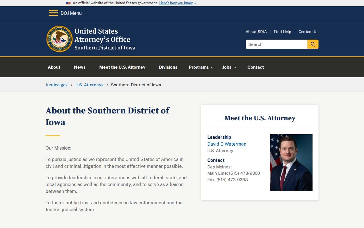 Mahaska County criminal history Southern District of Iowa federal source