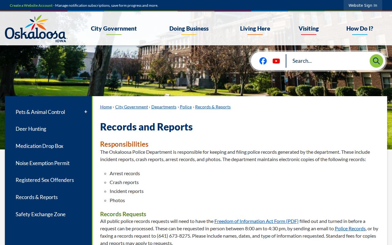 Mahaska County arrest record request options from Oskaloosa Police