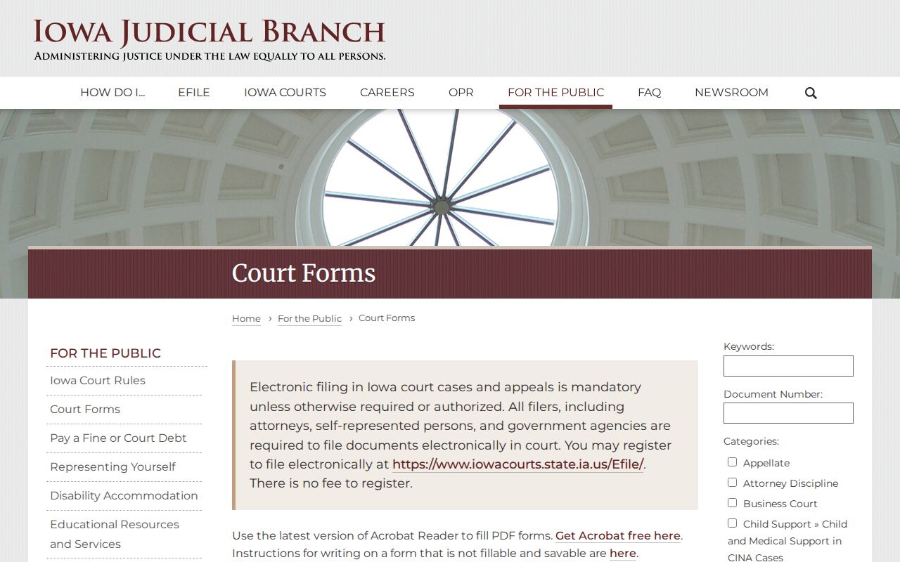 Mahaska County criminal court case forms from the Iowa Judicial Branch