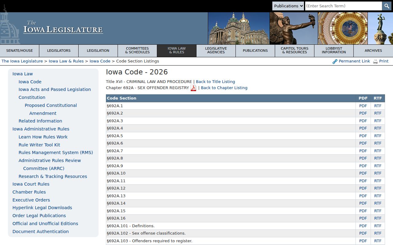 Mahaska County sex offender search source showing current Iowa registry law